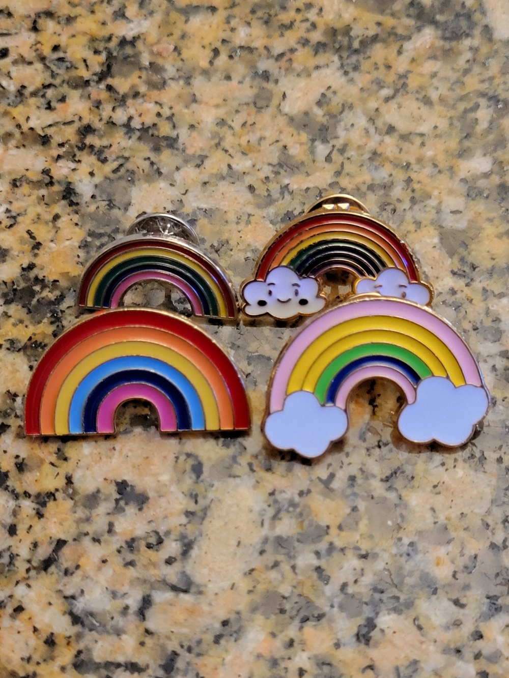 4-Piece Rainbow Enamel Pin Lot - Cute Smiling Clouds & Pastel Rainbow Lapel Pins